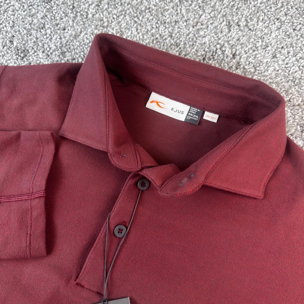 KJUS Men Scot Polo L/S Size 56 2XL Burgundy Long Sleeve Golf Shirt UPF50+ NEW